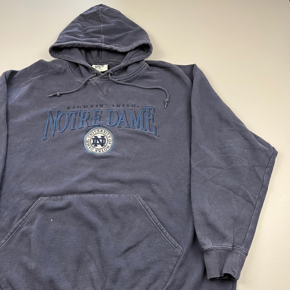 Lee Sport Hoodie Mens 2XL Navy Notre Dame Fighting Irish Embroidered Vintage 90s